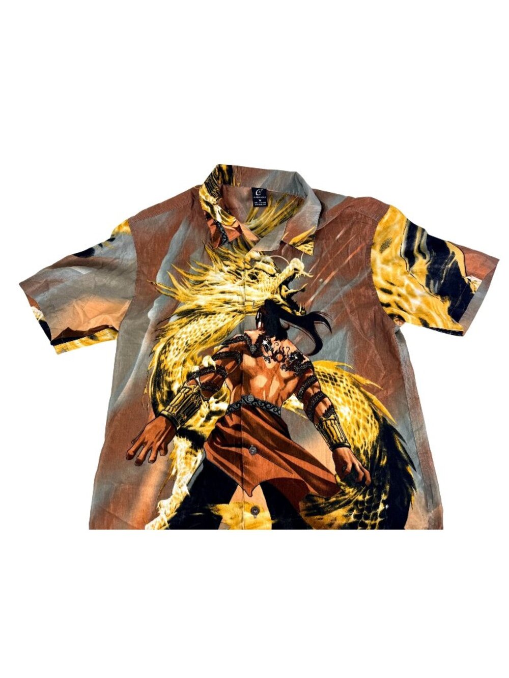 Vintage 90s Claudio Nucci AOP Samurai & Golden Dragon‎ Graphic Shirt Men's M